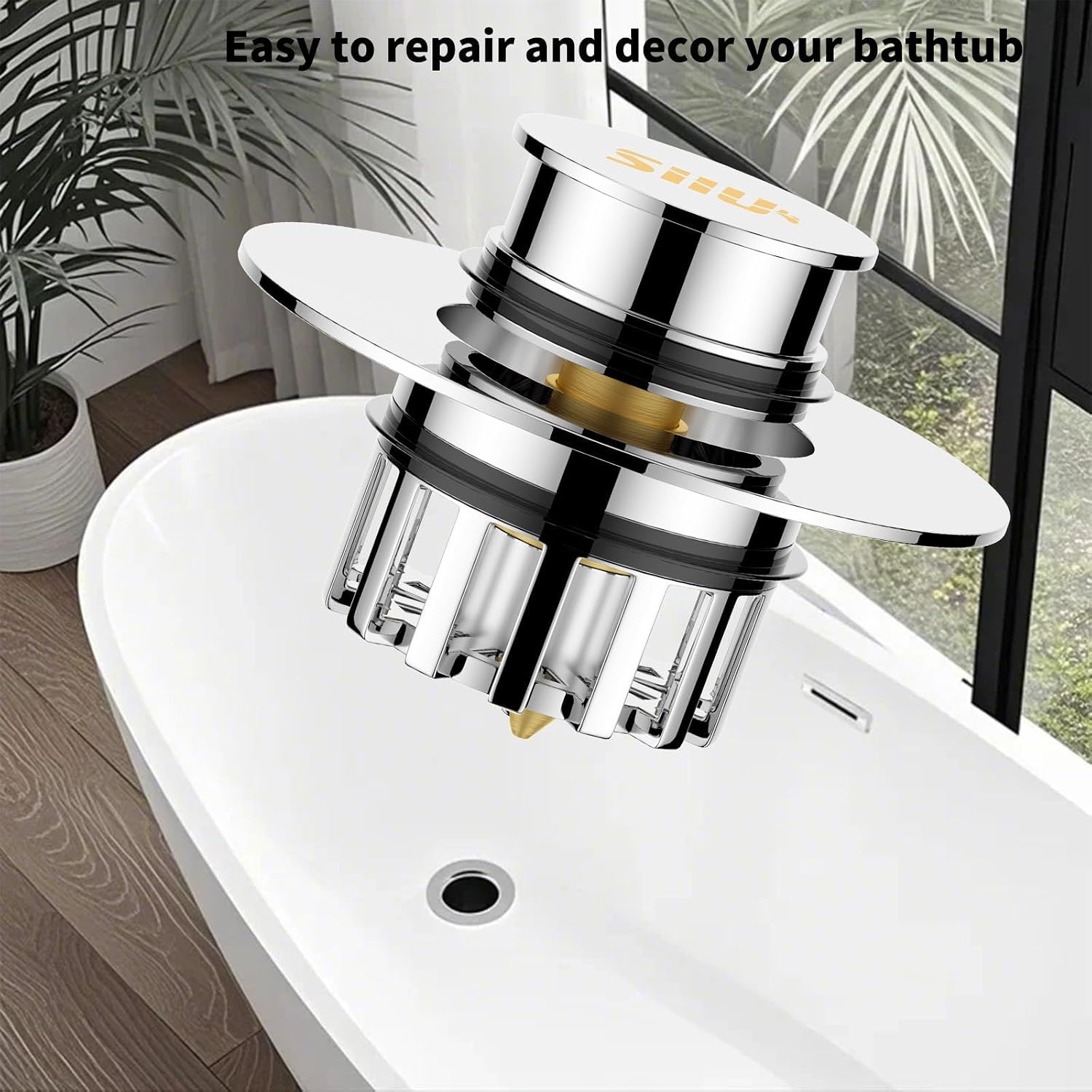 Bathtub Shower Drain Hair Catcher Stopper for 1-1/2“ to 1-3/4" | Pop-up Tub Stopper with Effective Filter Basket, Anti-Clogging Bathtub Drain Plug Bath Tub Stoppers(Polished Silver)