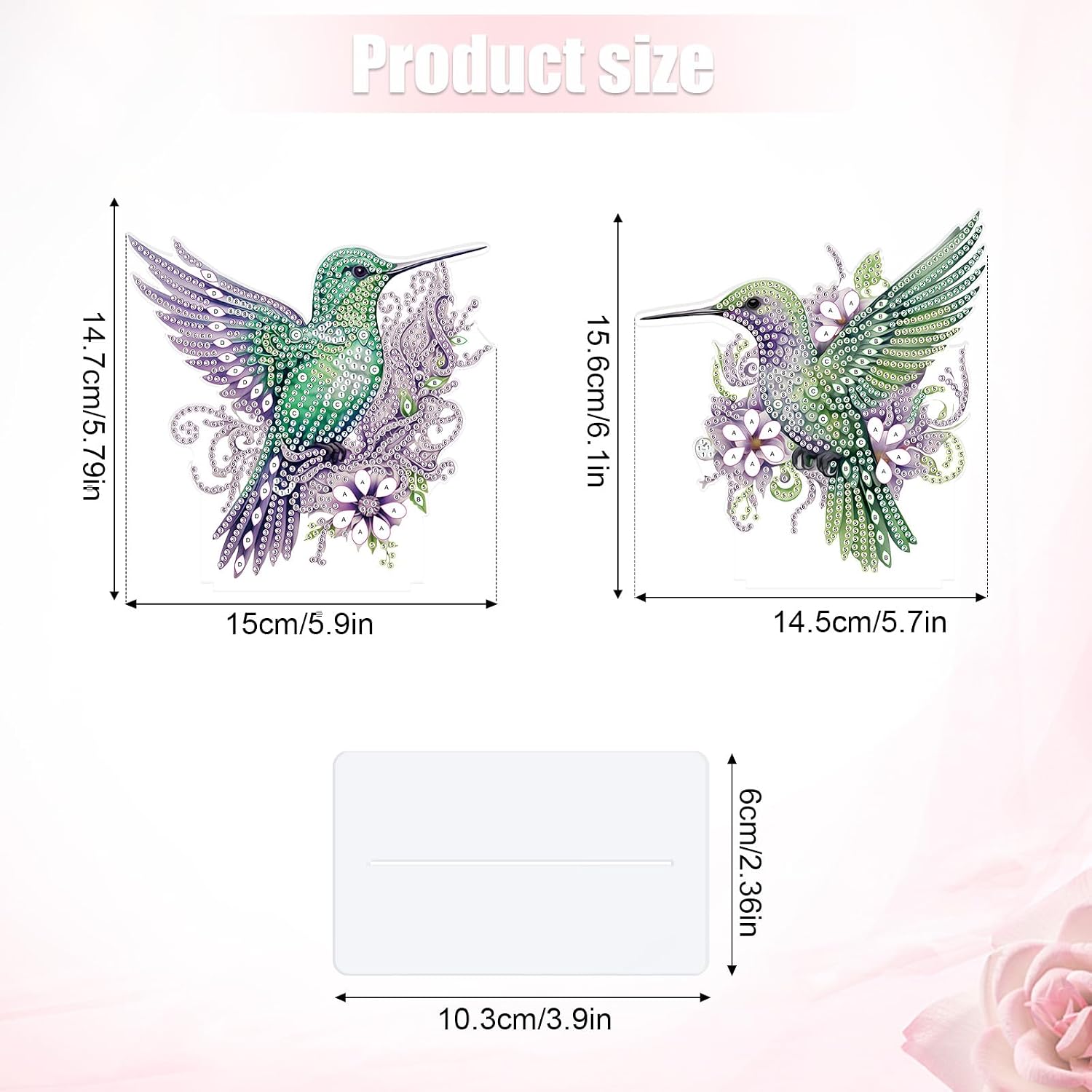 antor 2 Pcs Hummingbird Diamond Painting Desktop Kit, Special Shaped Crystal Rhinestone Diamond Art Tabletop Ornaments for New Year, Christmas, Home & Office Décor, Gift for Craft Lovers image 2