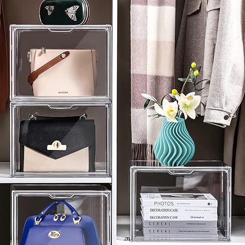 Miniatura 4 de DILIBRA Paquete de 4 organizadores de almacenamiento de bolsas de plástico transparente para armario, caja de exhibición grande de acrílico para