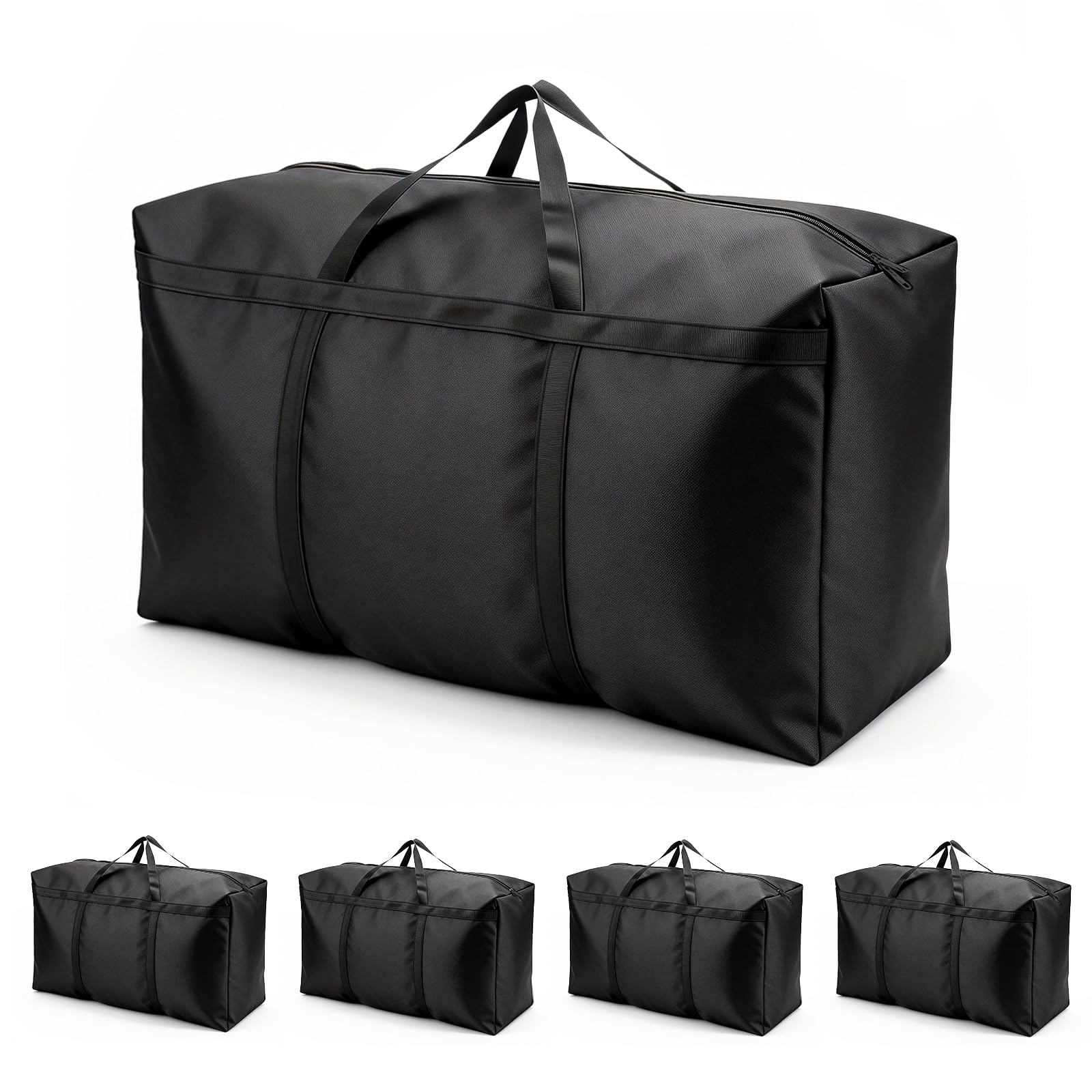 Lot de 4 Sacs de déménagement de 105 L, Grands sacs de rangement avec fermetures éclair, Oxford Noir imperméables sac de demenagement pour coussins, vêtements, linge de lit, rangement