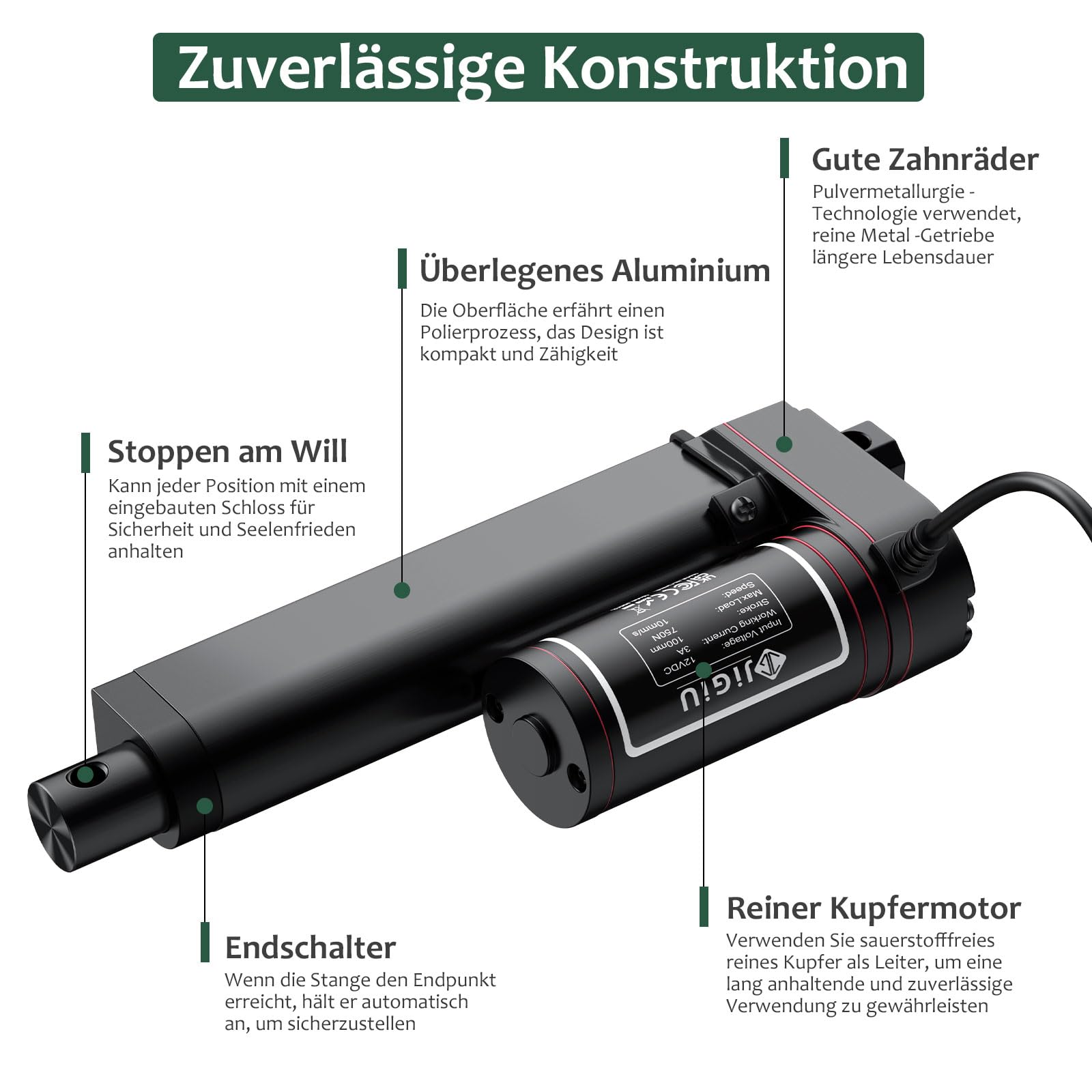 JiGiU Linearantrieb 100mm 750N 160LBS DC 12V IP65 Wasserdicht Linearmotor Elektrischer Türöffner