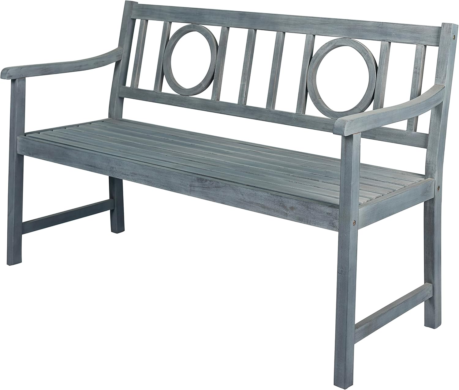JONATHAN Y BNH104B Apollo 51.2" 3-Seat Circle-Back 600-Lbs Support Acacia Wood Outdoor Garden Patio Bench for Garden, Lawn, Backyard, Pool, Deck, Beach, Firepit, Gray
