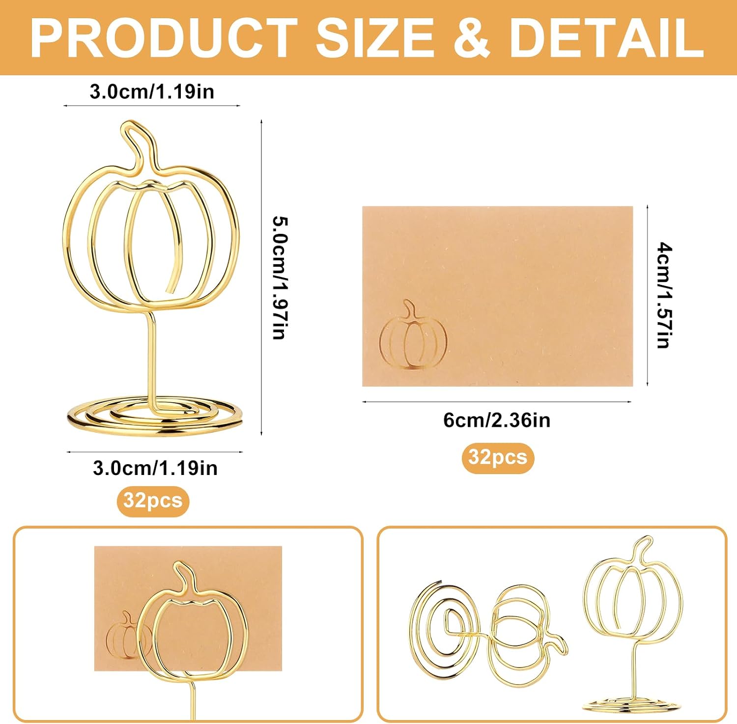 32 Sets Thanksgiving Place Card Holders Pumpkin Photo Card