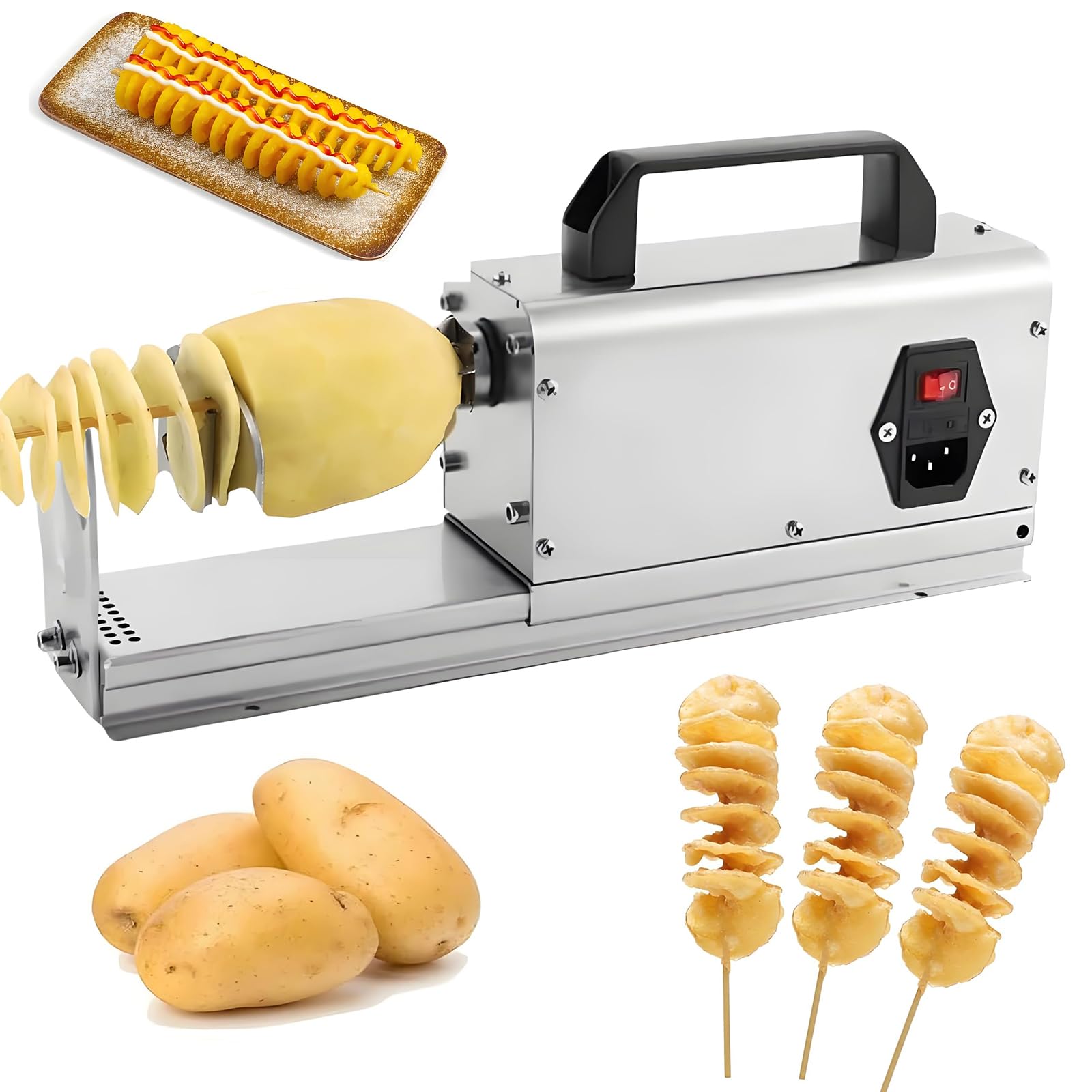 電動ポテトカッター ＆ 皮むき器 ＆ トルネードポテト食品サンプル セット Amazon | トルネードポテトスパイラルカッター - 商用電動ポテト