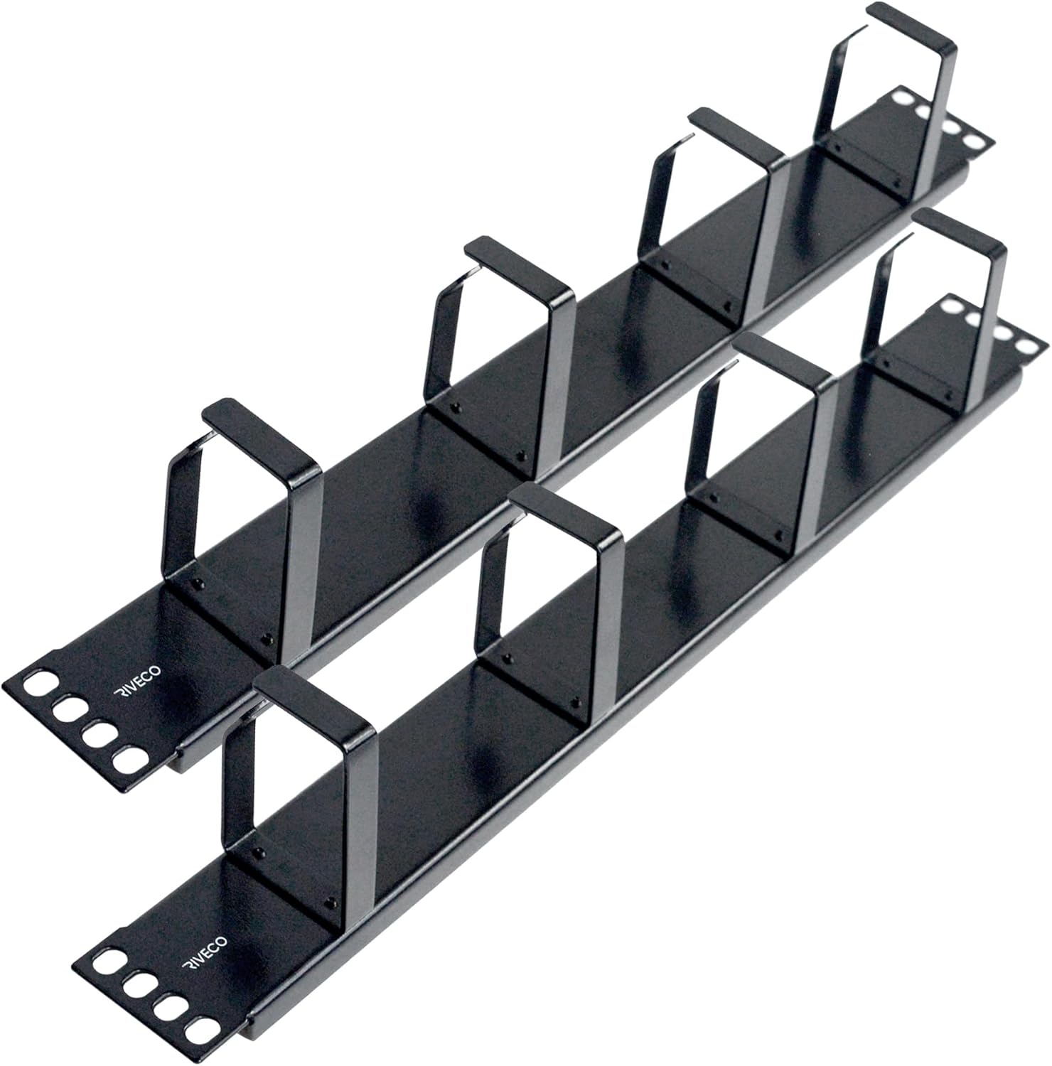 RIVECO 2PCS 1U Cable Management for Racks & Server Cabinets Managing Cord & Wire, Cable Raceway for 19” Rack Mount 4 D-Rings Standard Capacity Black, 2 Pieces 4-ring 2pcs