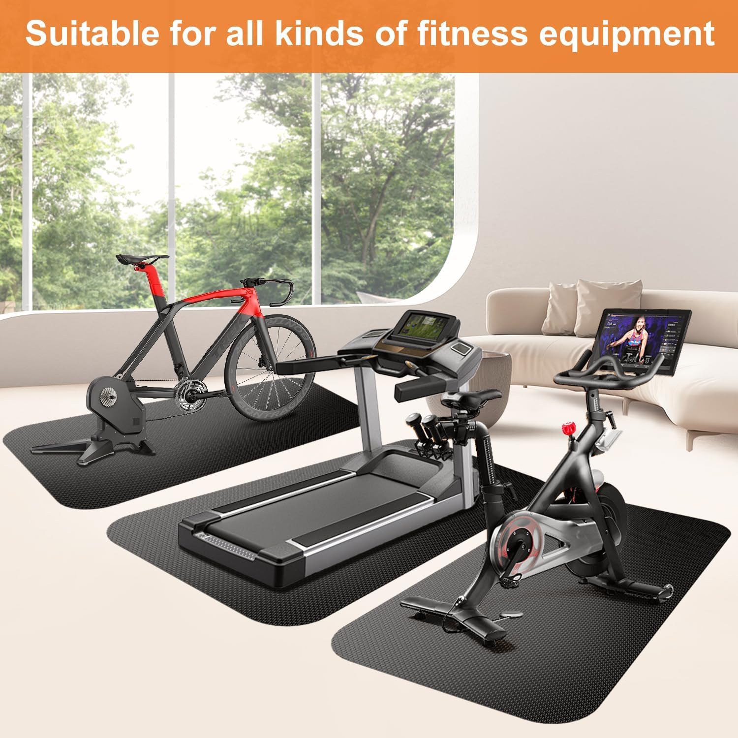 Rowing Machine Mat 96" x 28" with Sports Towel and Strap,Treadmill Mat Compatible with Peloton Bike, Row & Concept 2 Rowing Machine,Exercise Bike,Gym Exercise Fitness Equipment