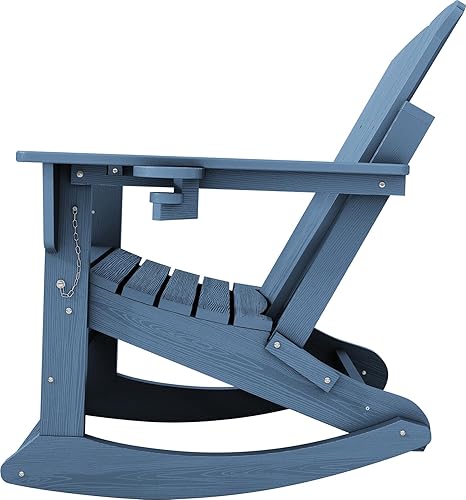 Vista 9 de KINGYES Adirondack Rocking Chair with Retractable Ottoman and Cup Holders, HDPE Adirondack Rocker Patio Rocking Chair for Porch, Patio, Balcony