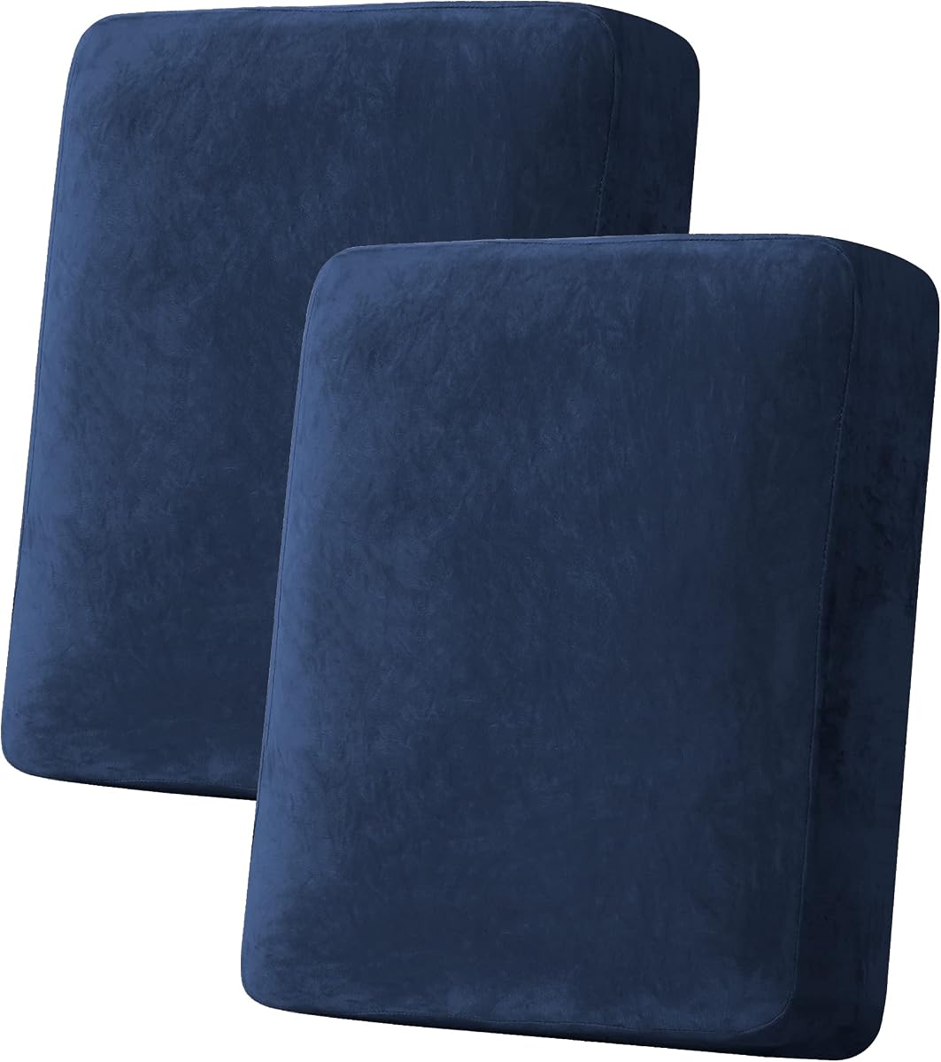 Velvet Stretch Couch Cushion Cover Plush Cushion Slipcover for Chair Loveseat Sofa Cushion Furniture Protector Seat Cushion Sofa Cover (2 Piece Medium Sofa Cushion Covers, Navy)