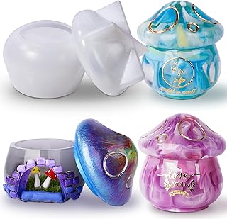 LET'S RESIN Mushroom Jar Resin Molds Silicone, Epoxy Resin Molds with Lid, Cute Mushroom Jar Molds for Craft Decorations, Storage, Candles, Gifts