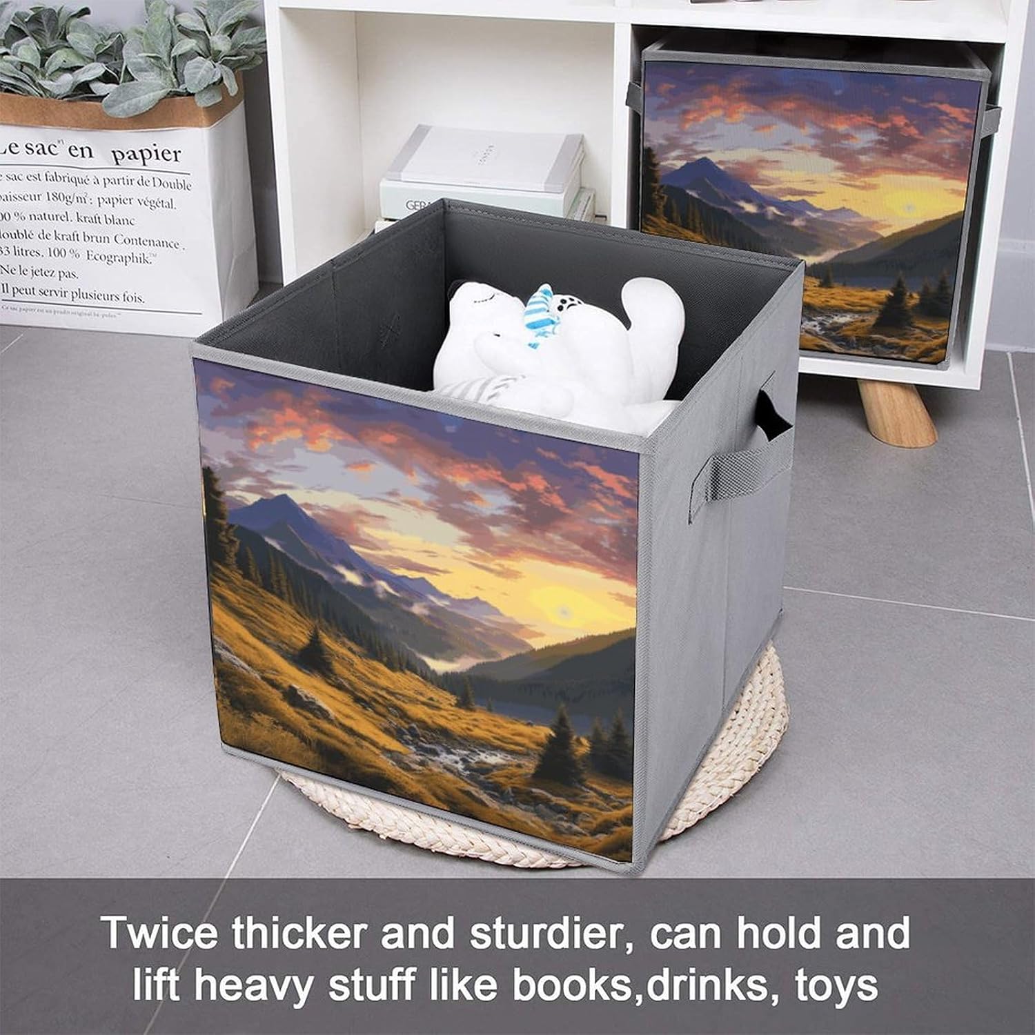 Mountain Sunset Landscape Storage Cubes Set of 6 Storage Bins with Handles Collapsible Storage Basket Fabric Storage Box for Shelves Large Closet Shelf Organizer for Organization 11 Inch
