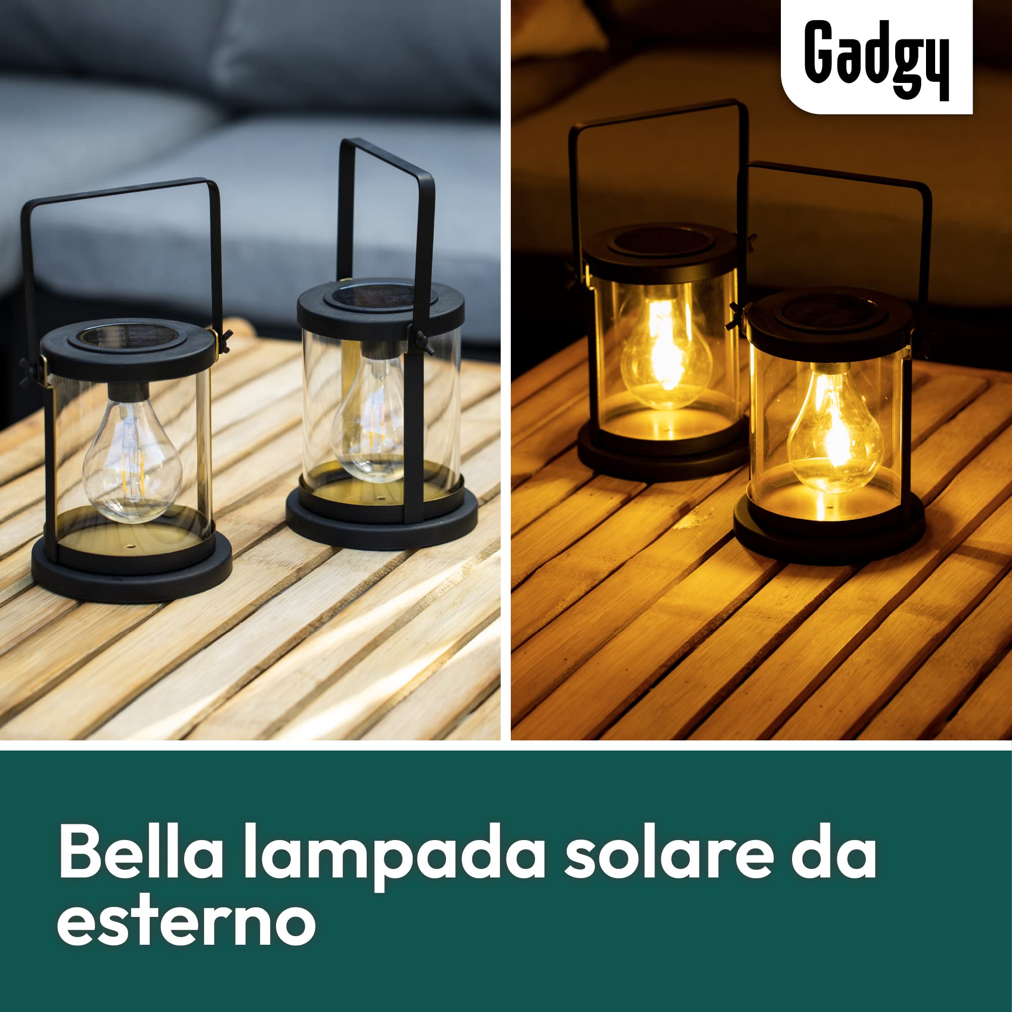 Lanterna Solare Da Giardino Gadgy Set Da 2 - LED Nero E Oro, Metallo, Per Esterni E Decorazione - Foto 14