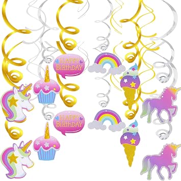Hanging Swirl Decorations,Swirls Ceiling Party Decorations Shiny Foil Swirls, Party Spiral Streamers Decorations for Girls and Women Birthday Party, Wedding, Xmas, Party Supplies Unicorn