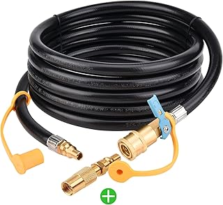 Onlyflame 12FT RV Propane Quick Connect Hose - RV Quick Connect Propane Hose - Quick Disconnect Propane Hose Extension - 1/4 Inch Shutoff Valve & Male Full Flow Plug for LP Gas Low Pressure System