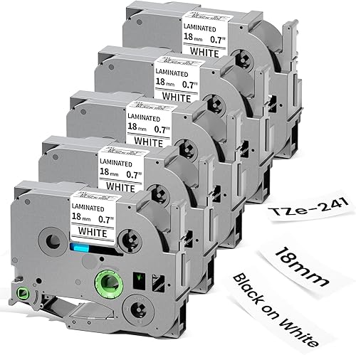 Miniatura 20 de Labelife TZe-221 TZe221 - Cinta de repuesto para rotuladora Brother P Touch de 0.354 in, cinta TZe TZ de 0.354 in 0.35 laminada blanca para Brother