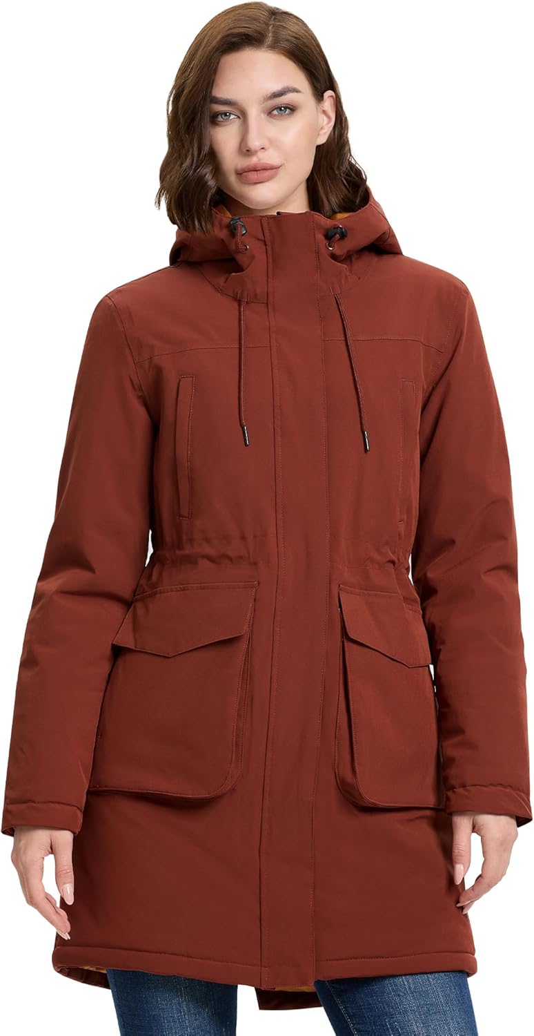 33,000ft Women's Waterproof Insulated Coats with Hood Long Rain Jackets Thicken Warm Winter Coats Windproof Jacket for Travel - Image 7