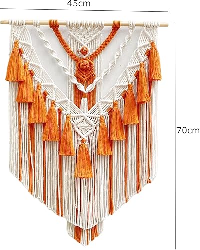 Miniatura 8 de HARWAVE Tapiz bohemio de macramé para colgar en la pared y decoración de pared, tapiz de algodón hecho a mano con borla, arte de pared tejido de