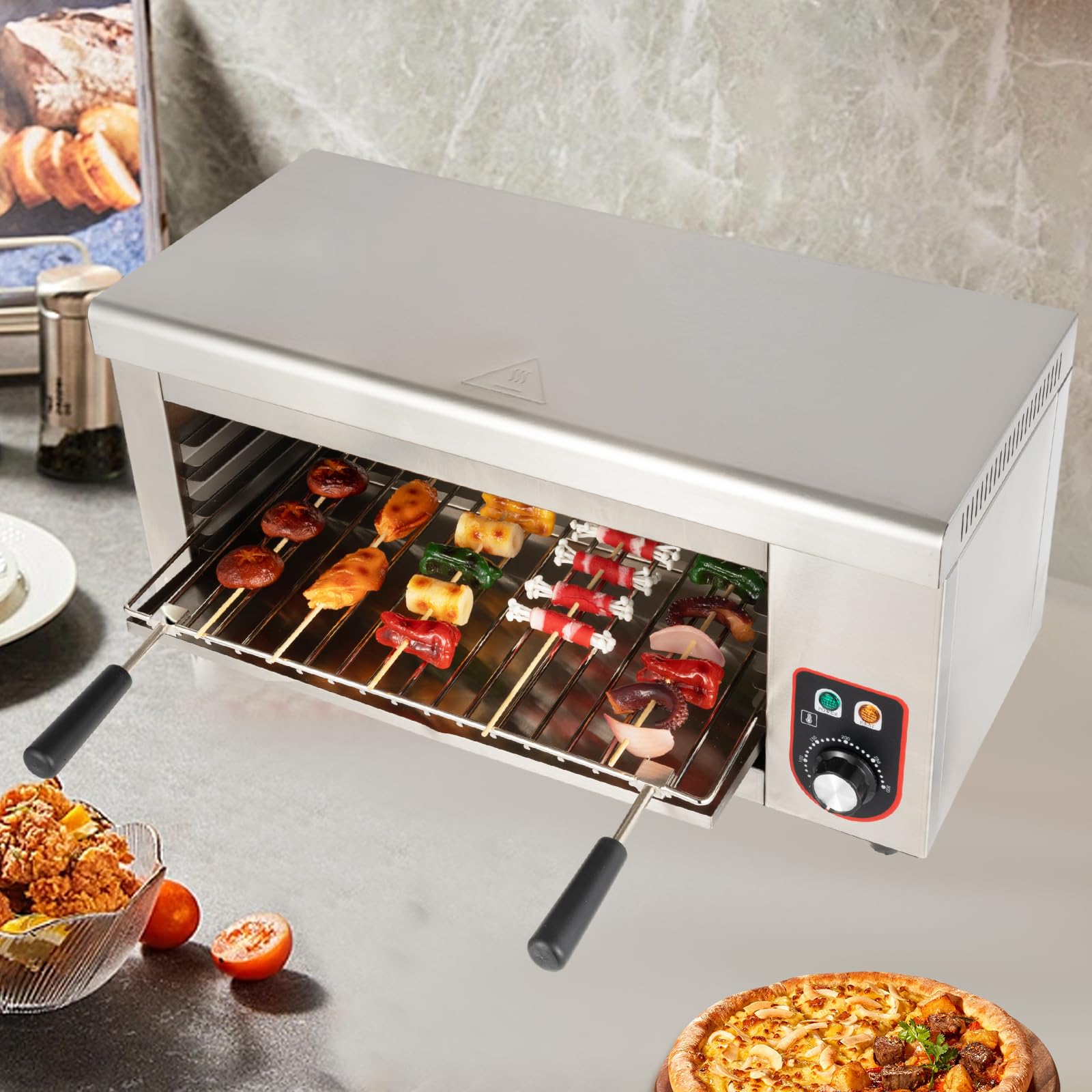 Electric Cheese Melter Grill, 1500W Commercial Wall-Mounted or Countertop Stainless Steel Toaster Oven with 122-572°F Accurate Temperature Control & Height-adjustable Grill for Home & Restaurants