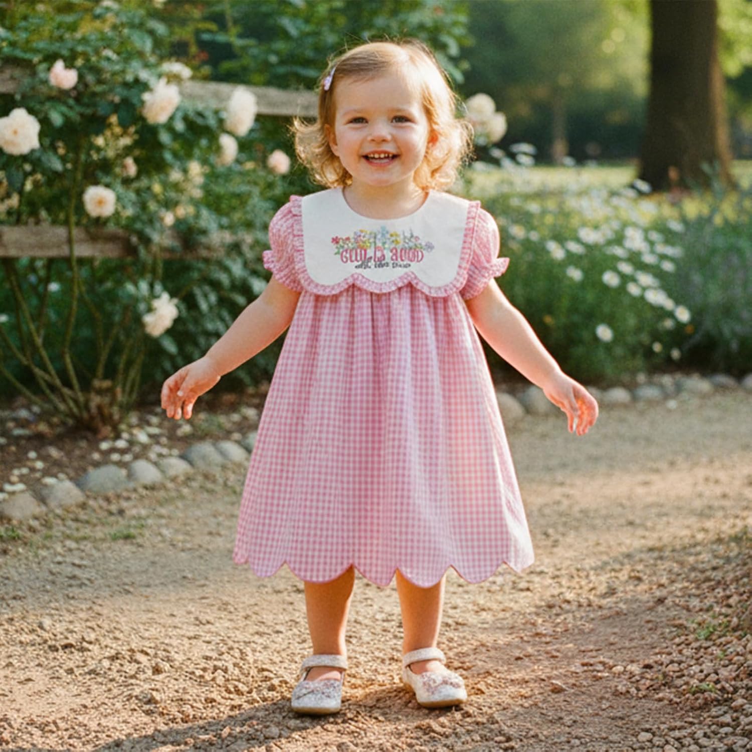 Aopwsrlyi Toddler Baby Girl Easter Dress Short Puff Sleeve God is Good Embroidery A Line Dress for Christening Baptism