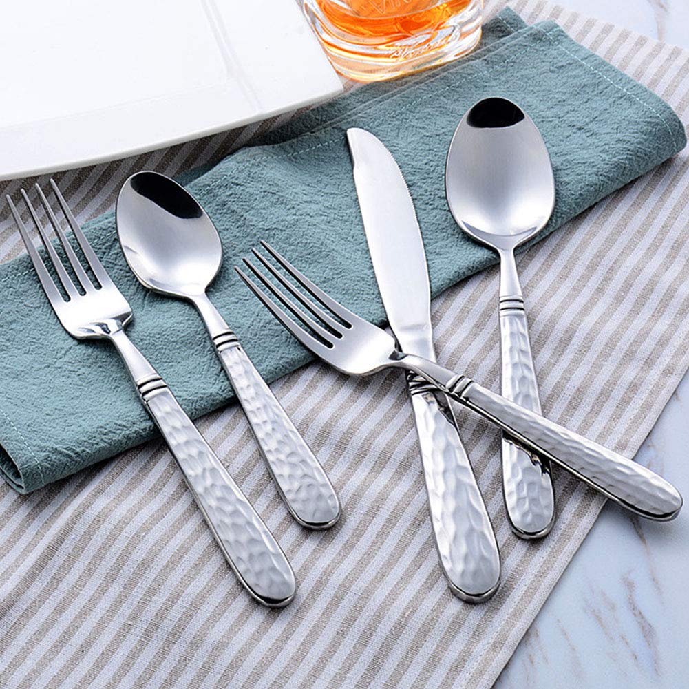 Genérico Juego De Cubiertos De Acero Inoxidable, 20 Piezas De Cubiertos para 4 Personas, Cubiertos Aptos para Lavavajillas, Cubiertos con Mango De Rejilla, Cubiertos De Banquete De Alta Gama