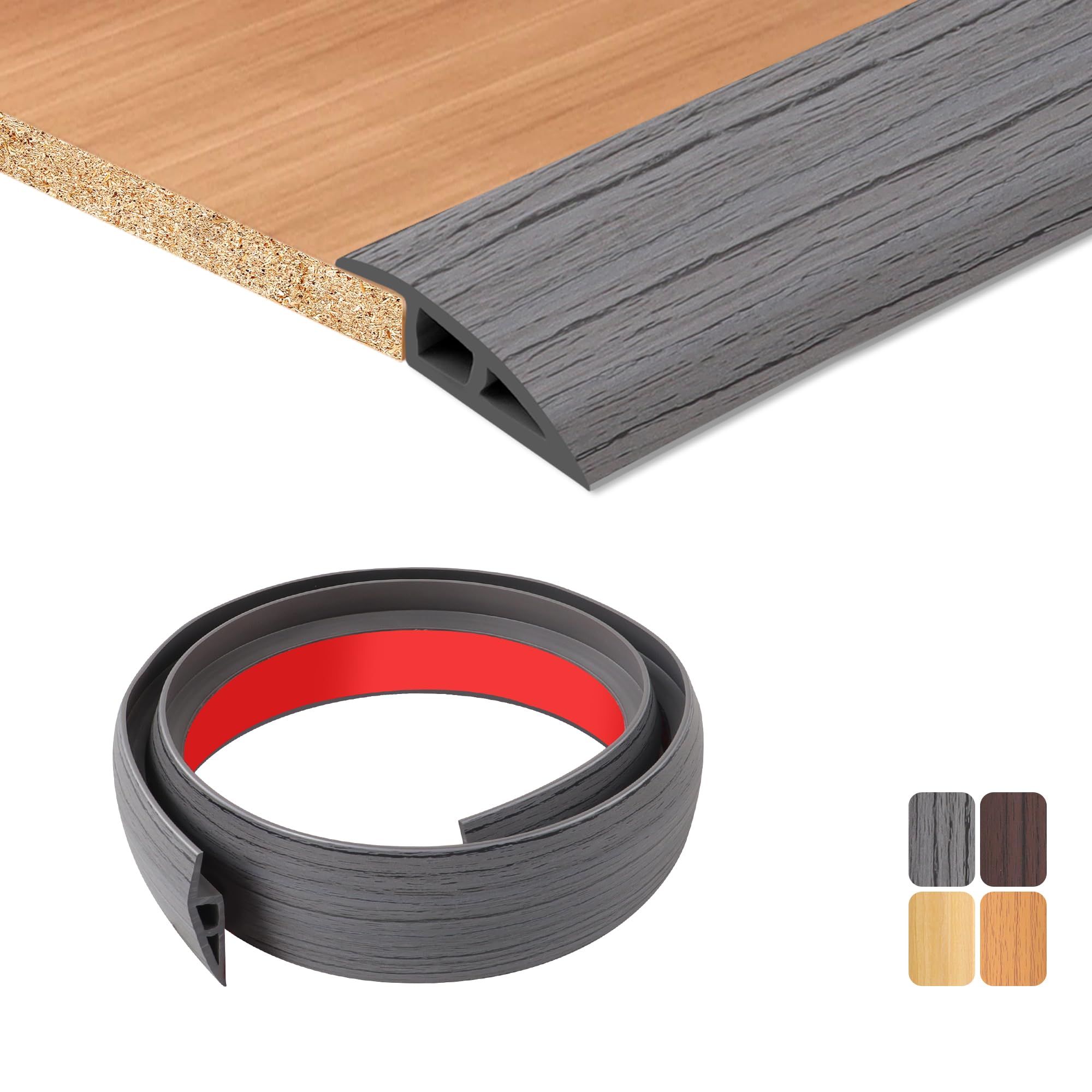 TECDW 100X5cm Transition Strip Self-Adhesive, Flexible Threshold Strip Non-Slip，PVC Door Threshold Strip for Covering Doorways Tile Carpet to Tile (Dark Gray Wood Grain）