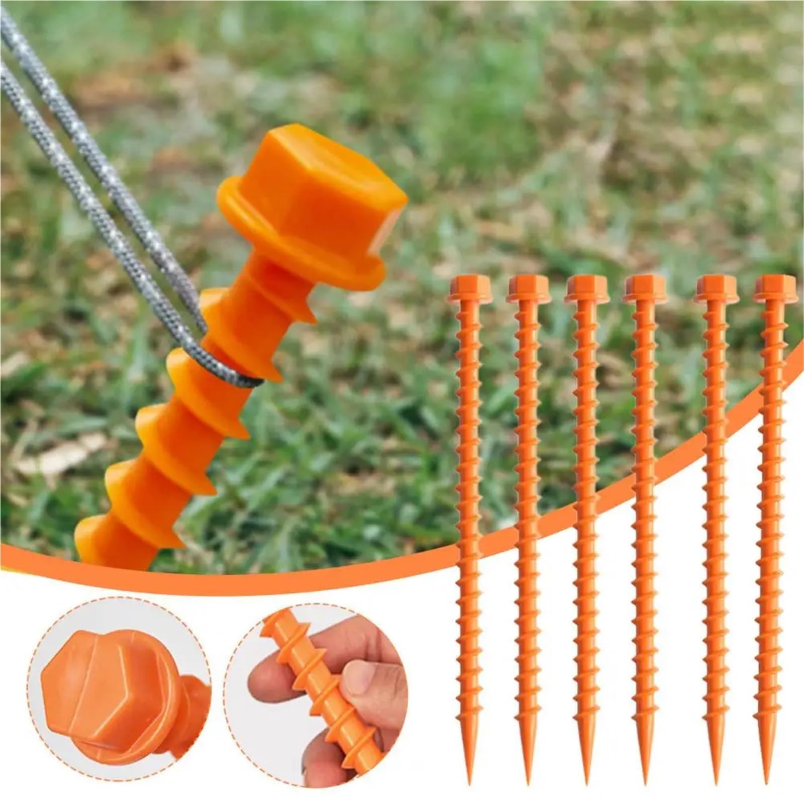Śledź namiotowy, 6 szt. 26, cm wkręcanych kołków do namiotu, wiatroodpornych, wbijanych w ziemię, kempingowych(Orange)