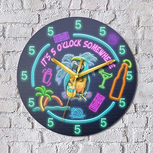 Miniatura 4 de N NAMESISS Reloj impreso, sin neón LED real, no iluminado, reloj de madera loro, reloj de barra Tiki, reloj Tiki, reloj de 12 pulgadas, regalo ideal