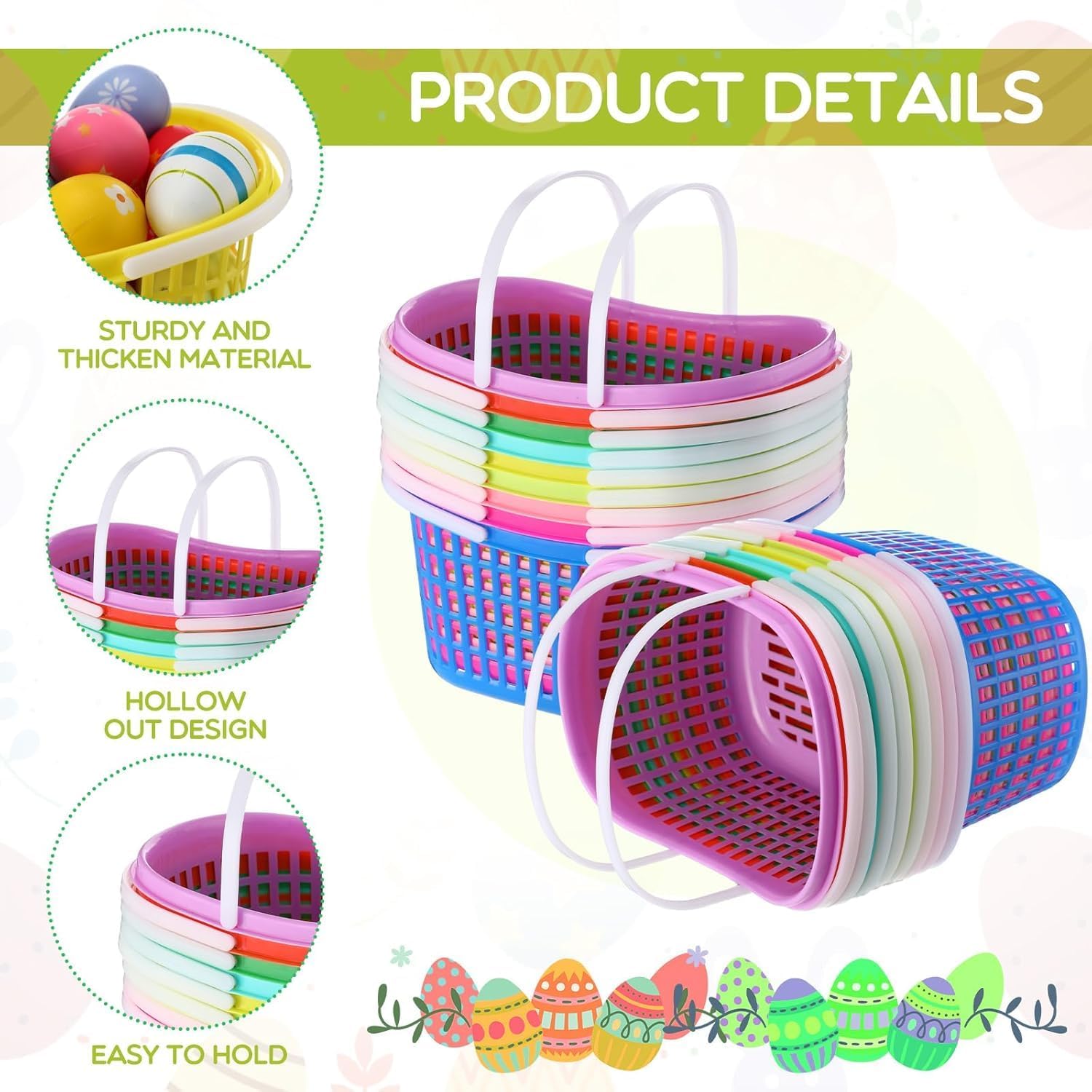 50 Pcs Easter Baskets Bulk Colorful Plastic Eggs Basket with Handles Empty Spring Festival Easter Buckets in 10 Color for Kids Party Favor Egg Supplies Decorations - Image 3