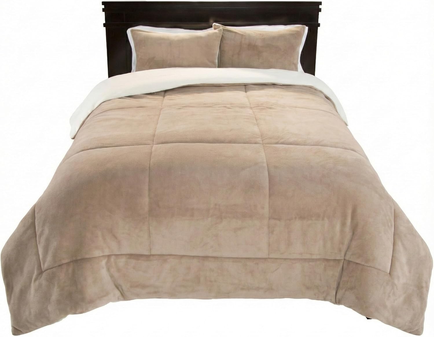 Bedford Home 3 Piece Sherpa/Fleece Comforter Set - King - Taupe