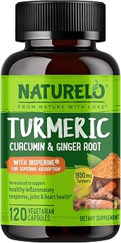 NATURELO Turmeric Curcumin - BioPerine for Better Absorption - Black Pepper, Ginger Root, Curcuminoids - Plant-Based Joint Discomfort Support - 120 Vegan Capsules