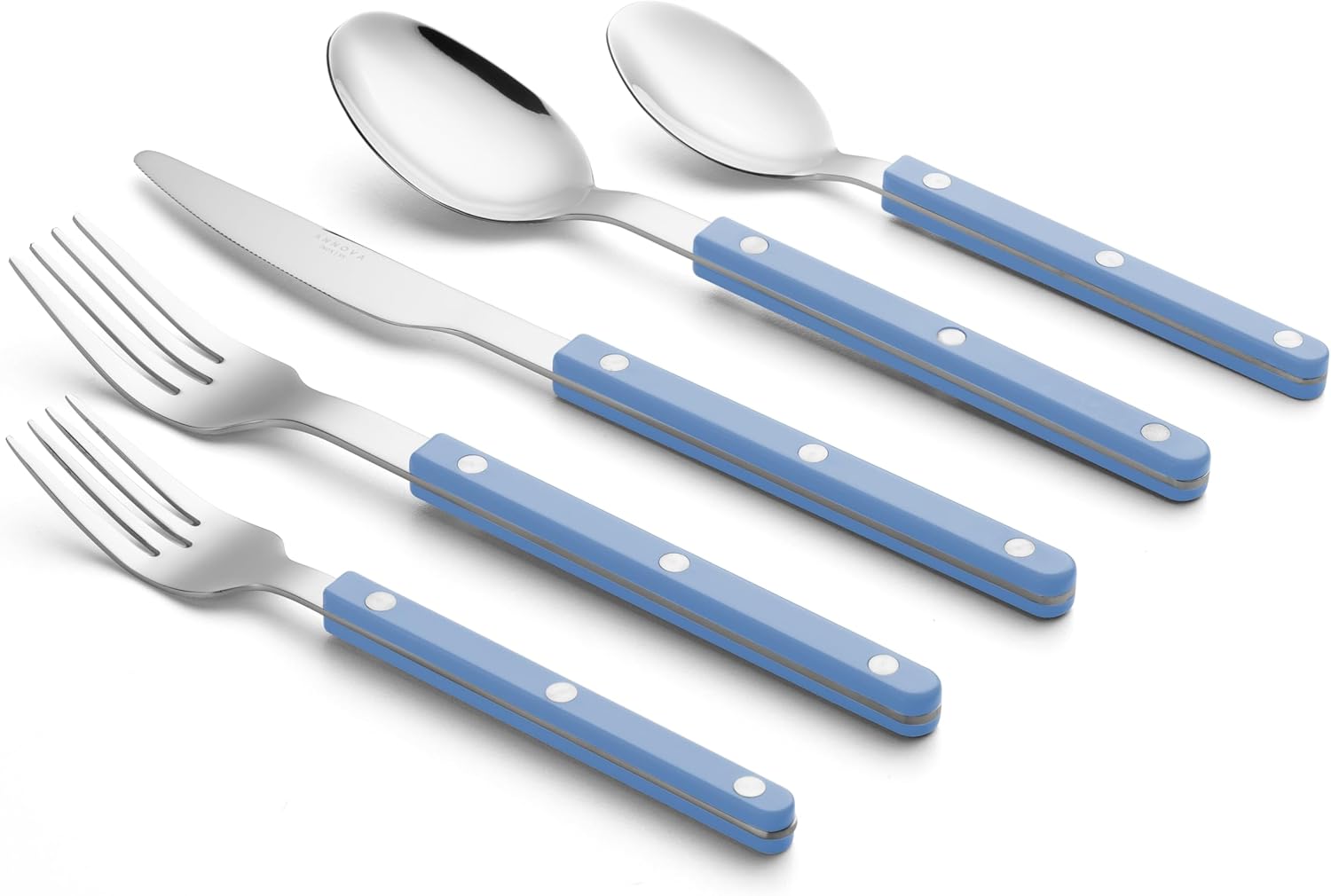 ANNOVA Silverware Set, Retro/Rivet Colorful Stainless Steel Tableware Kitchen Flatware Set Utensils, Includes Dinner Knives, Forks, Spoons, Salad Forks & Dessert Spoons (Light Blue, 10 Pieces)