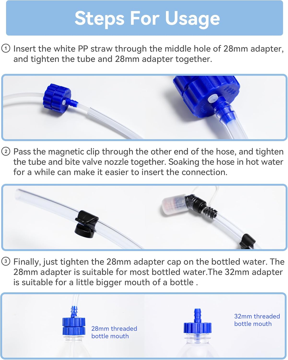 Hydration Adapter Kit for Water Bottle Conversion 2 Pack, Compatible for Different Types Water Bottle, Outdoor Sports Accessories, Use for Camping, Hiking, Backpacking, Cycling