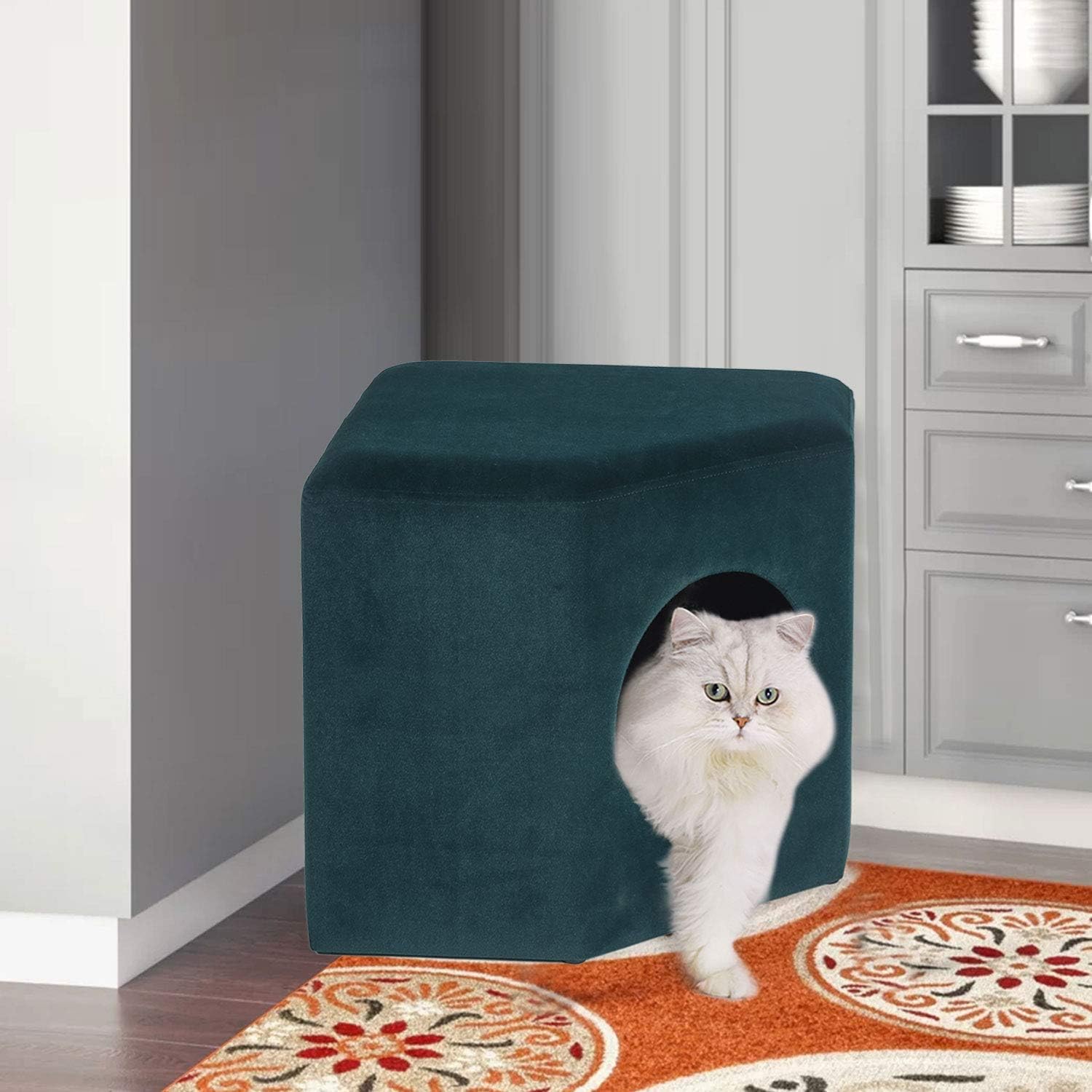 Joveco Cat Beds Cat Cave Velvet Upholstered Ottoman