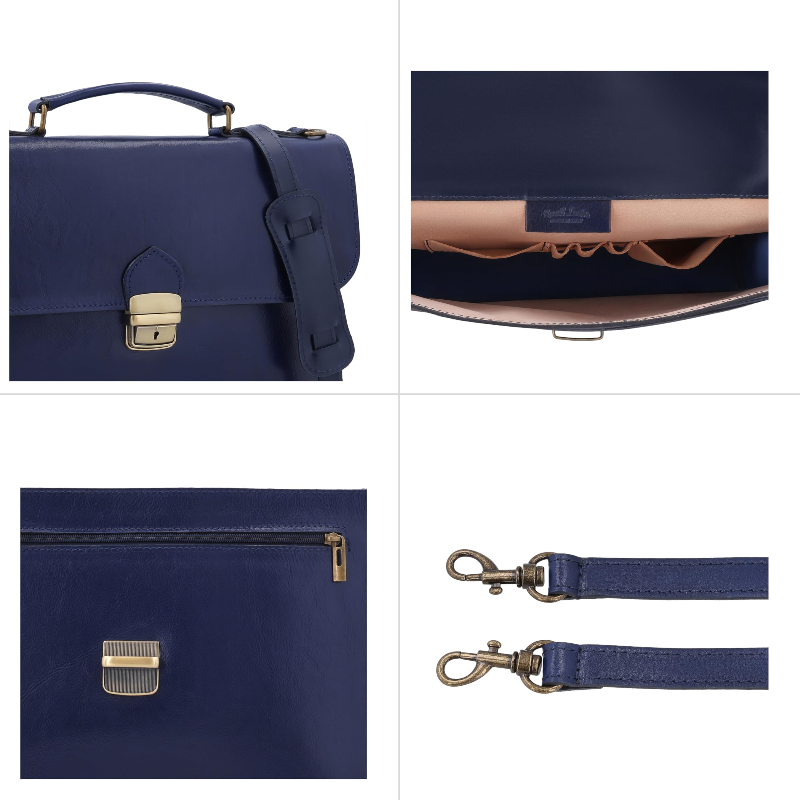 Gusti Leder Borsa da lavoro da donna Farina - blu scuro pelle bovina con portapenne, tracolla rimovibile