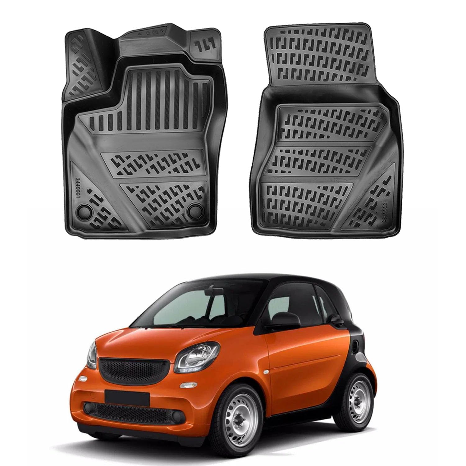 3D Molded Black Floor Mats For Smart EQ Fortwo 2017-2024 Electric – 2-Piece Set