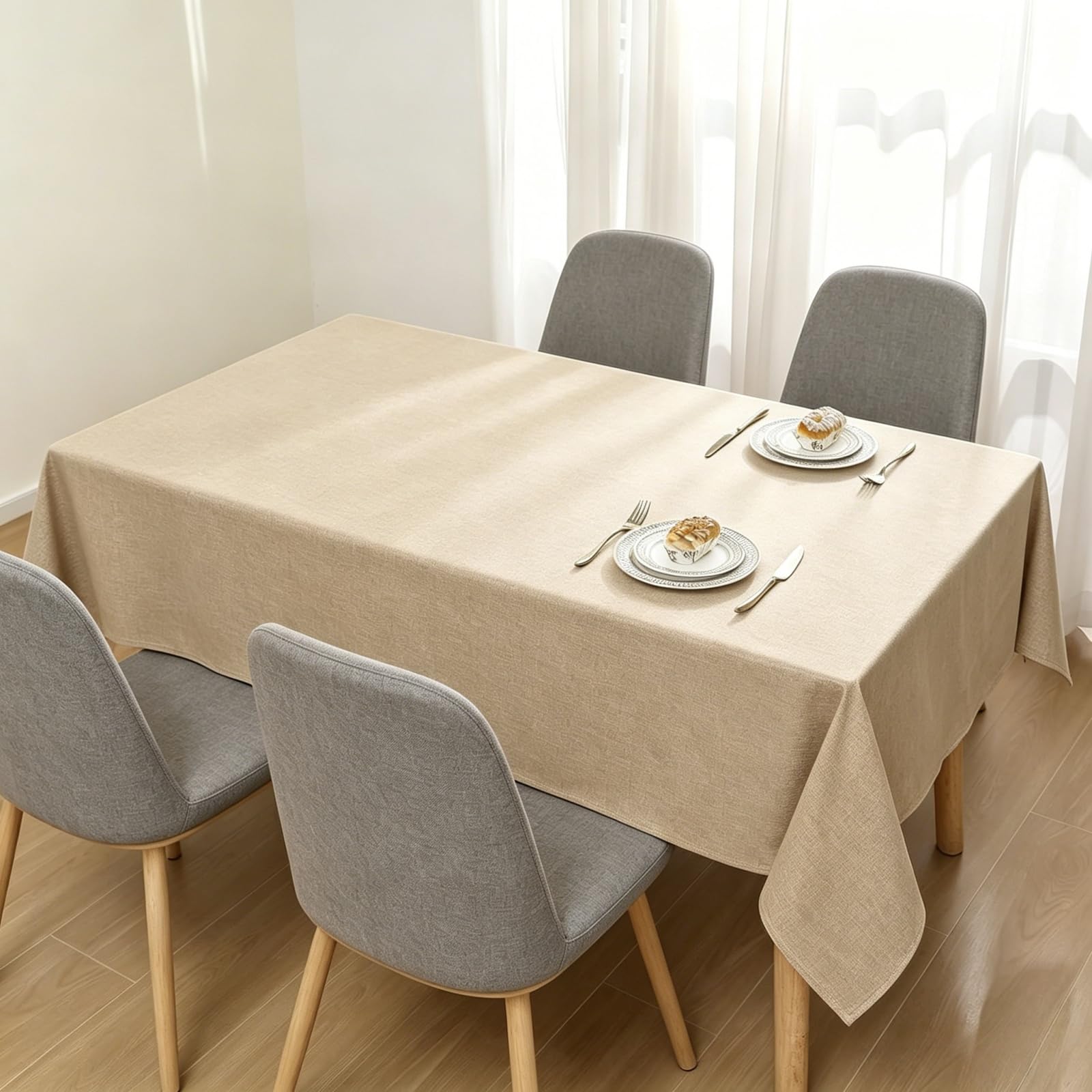 LIHUANE Rectangle Tablecloth 105 x 135 cm Wipeable Water Resistant Dining Table Cover Wipe Clean Washable Polyester for Rectangle Tables, Khaki