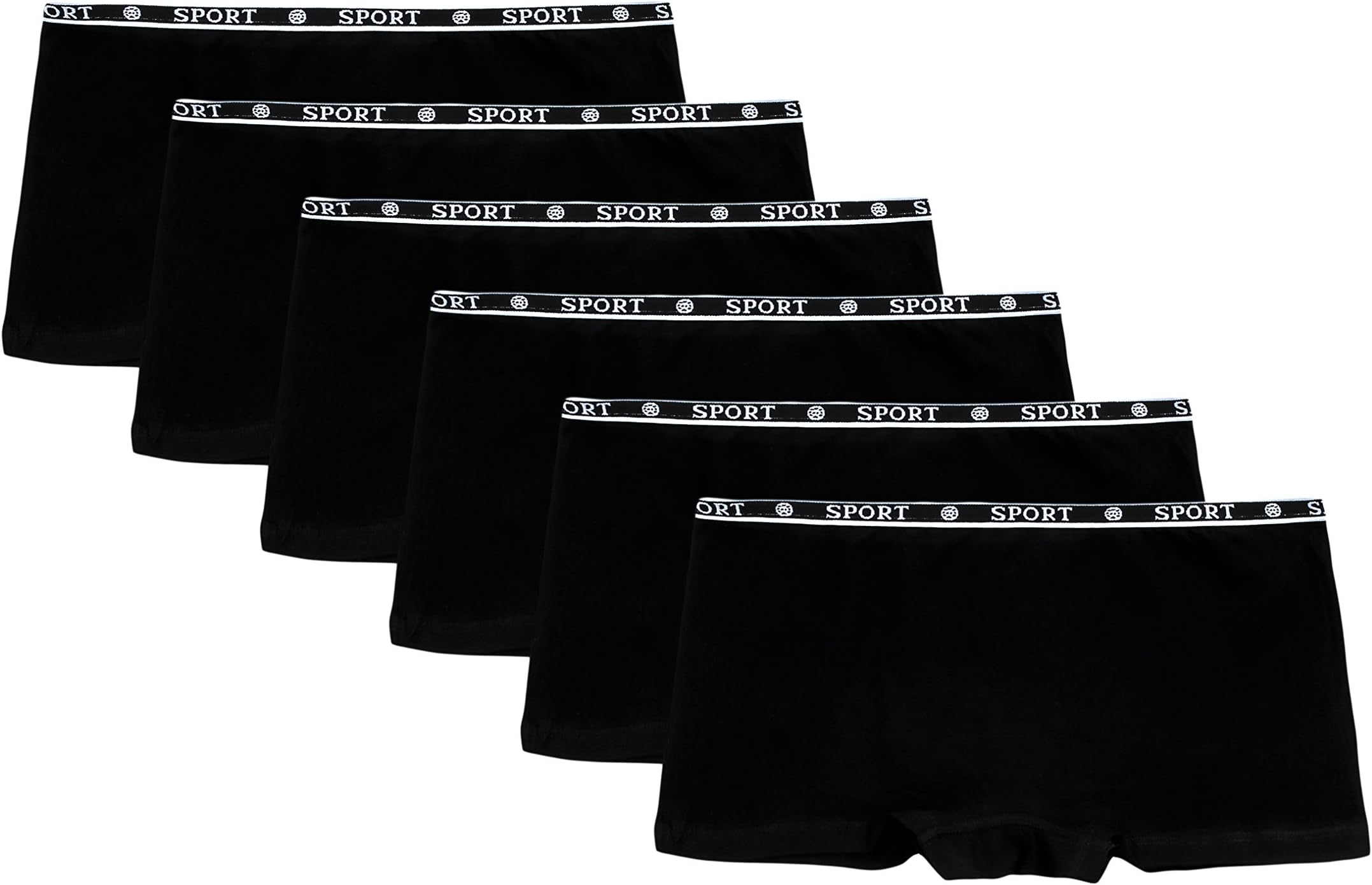 Women's Underwear 6 Pack Boxer Brief Boy Short with Sport on Waist All Black - XL Size