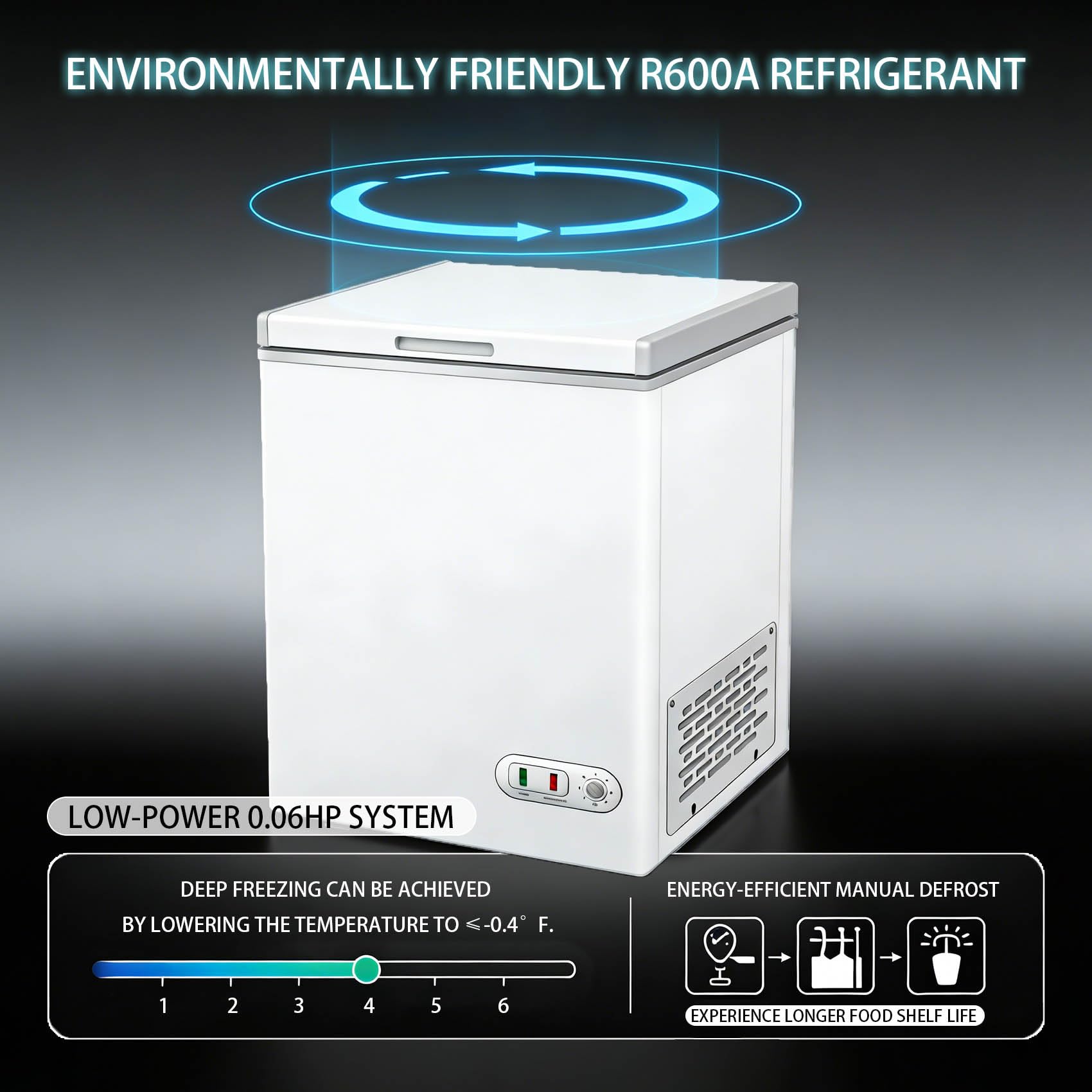 3.0 Cubic Foot Chest Freezer, Compact Deep Freezer With Adjustable 7-Stage Thermostat, Low Energy Small Chest Freezer For Apartment, Garage & Office, Quiet Mini Deep Freezer, Stainless Steel, White on Fridge.com - View 5
