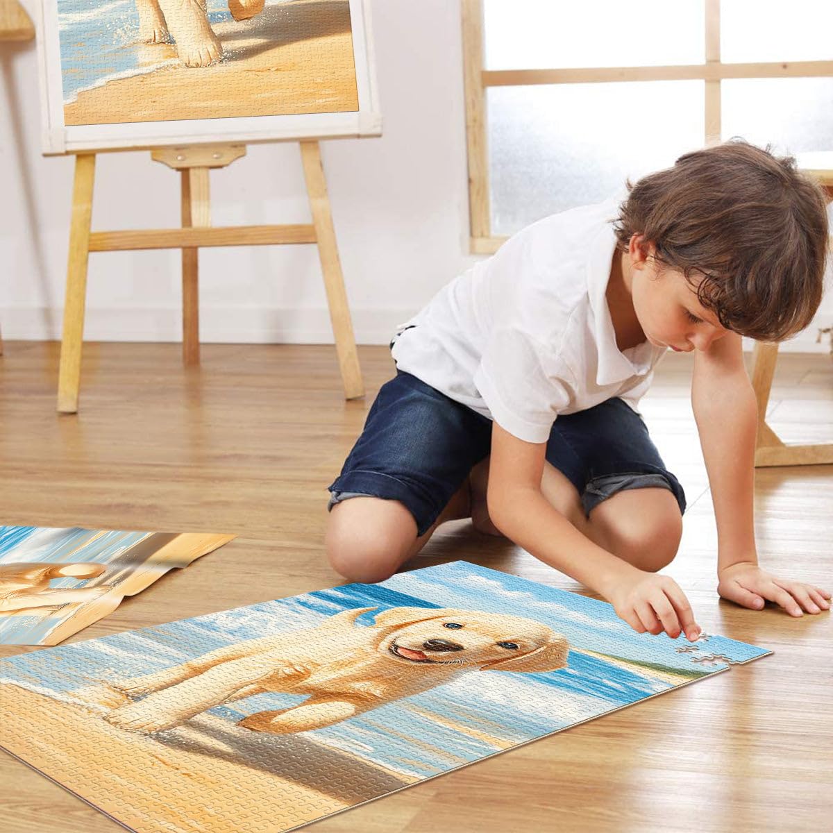 Cucciolo di Labrador Retriever sulla spiaggia puzzle 2000 pezzi per adulti apprendimento educativo con pezzi completamente interconnessi di forma casuale 70x100cm