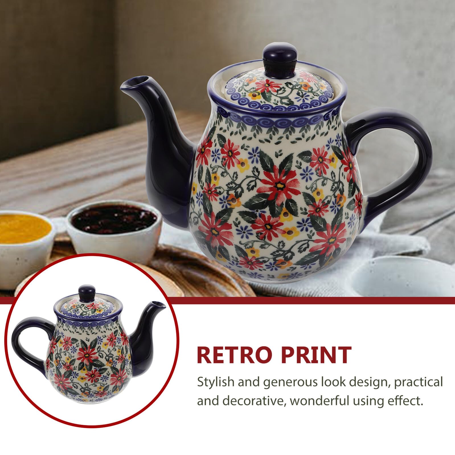 Ipetboom Tetera de Cerámica Resistente al Calor Hogar, Diseño Elegante y Fácil de Sostener, Adecuado Suministro de Té Cocina