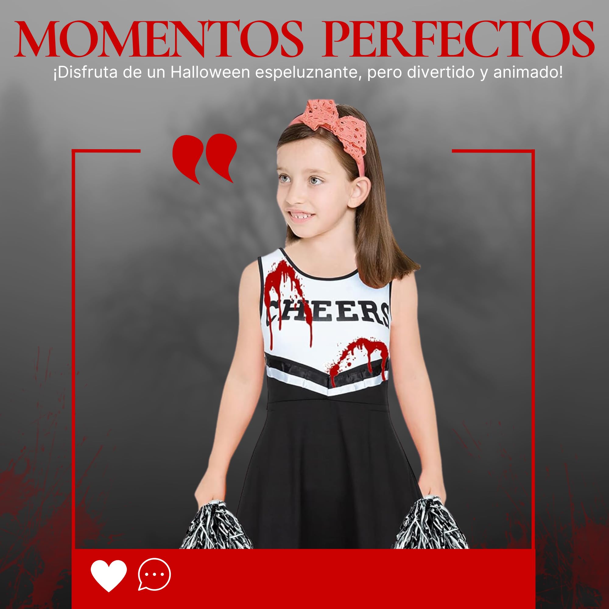 REDSTAR Dziewczyny Halloween Zombie Cheerleader Dead fantazyjny kostium dla dzieci uczennica upiorne dziecko zombie z tubą sztucznej krwi - kostiumy na Halloween imprezy