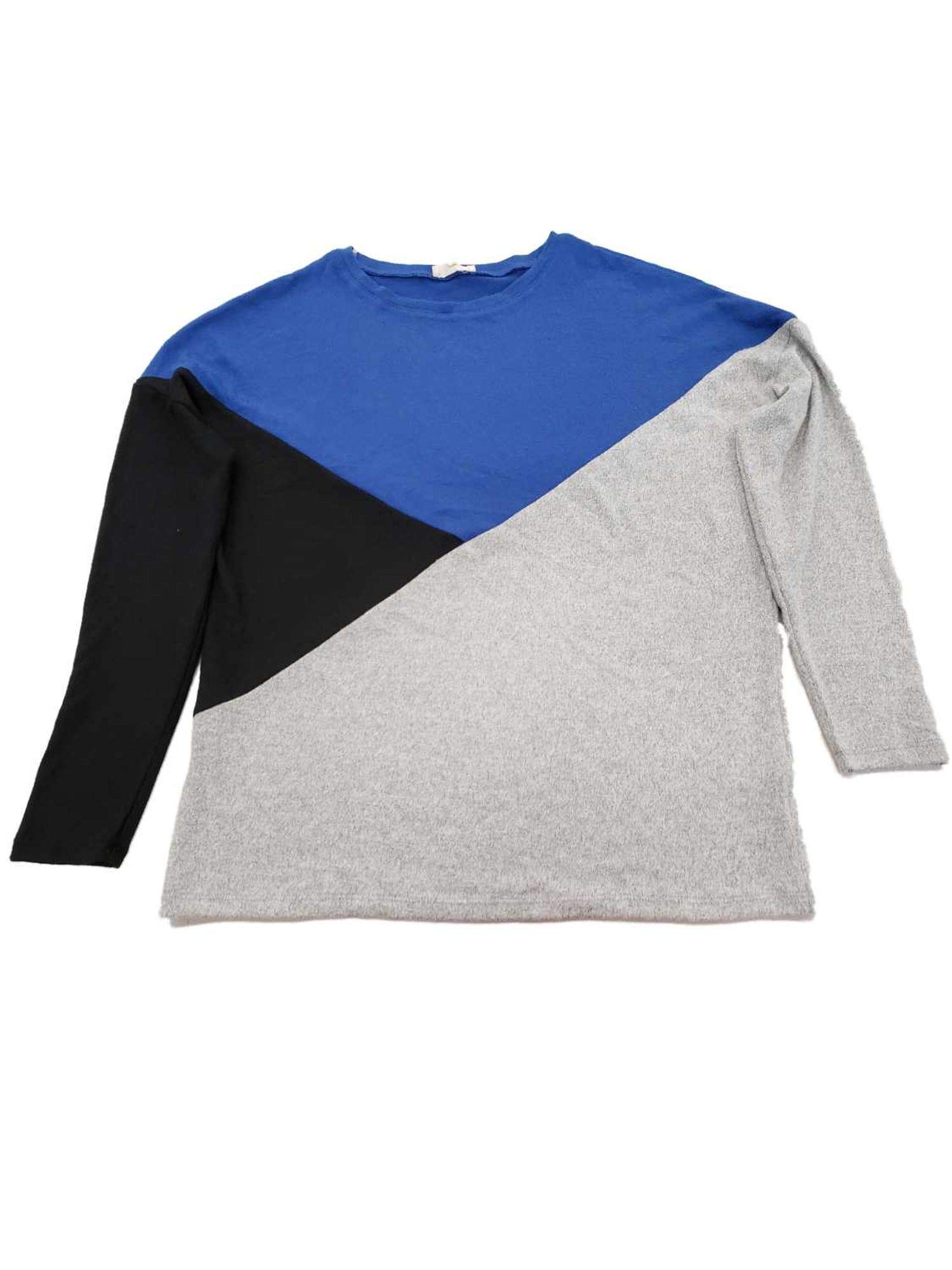 Como BluWomens Blue Black Grey Colorblock Long Sleeve Lightweight Sweater Shirt Top 1X