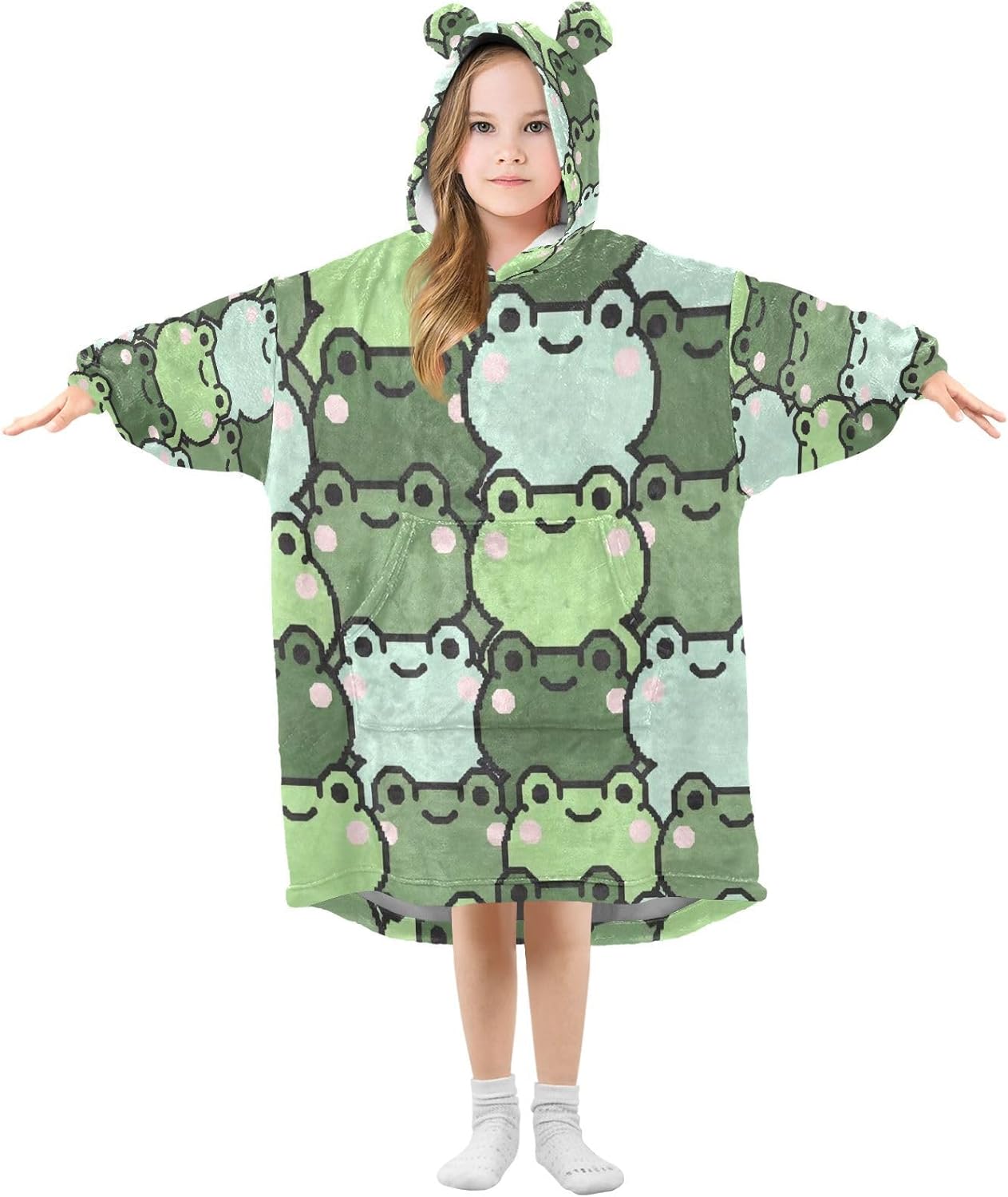 CEBUGI Capybara Pattern Wearable Blanket for Kids Blanket Hoodie with Kangaroo Pocket for Boys Girls age 3-14,S