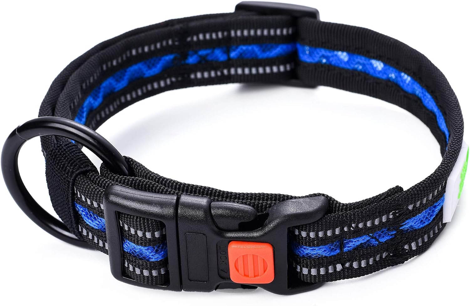 Mile High Life | Soft Mesh Buckle Collar | Nylon Reflective Dog Collar | Wave Pattern(Blue Medium Neck 13"-17" -40 lb)