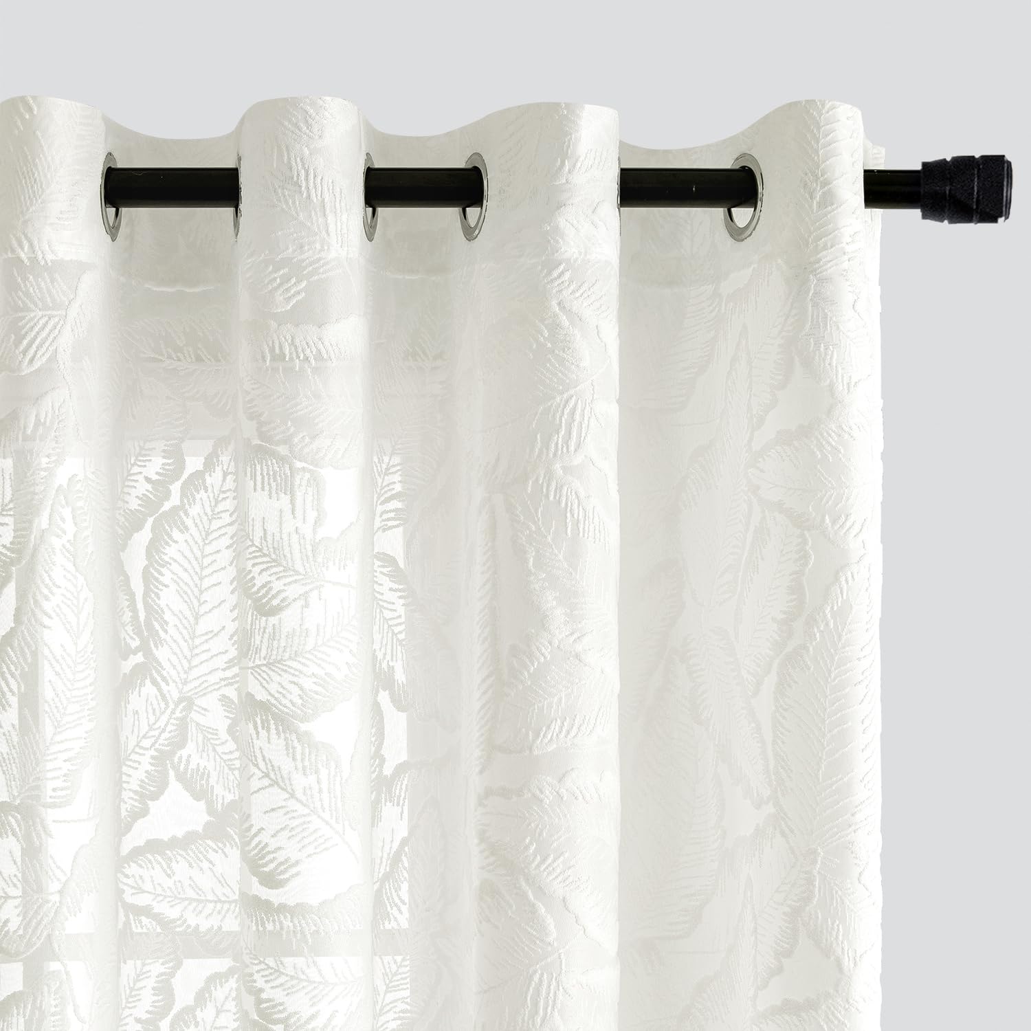 MIULEE Tende Ricamate a Foglie Trasparenti per Soggiorno e Camera da Letto - Eleganti e Moderne Con Occhielli, Set di 2 Pezzi 140X240 cm Bianco