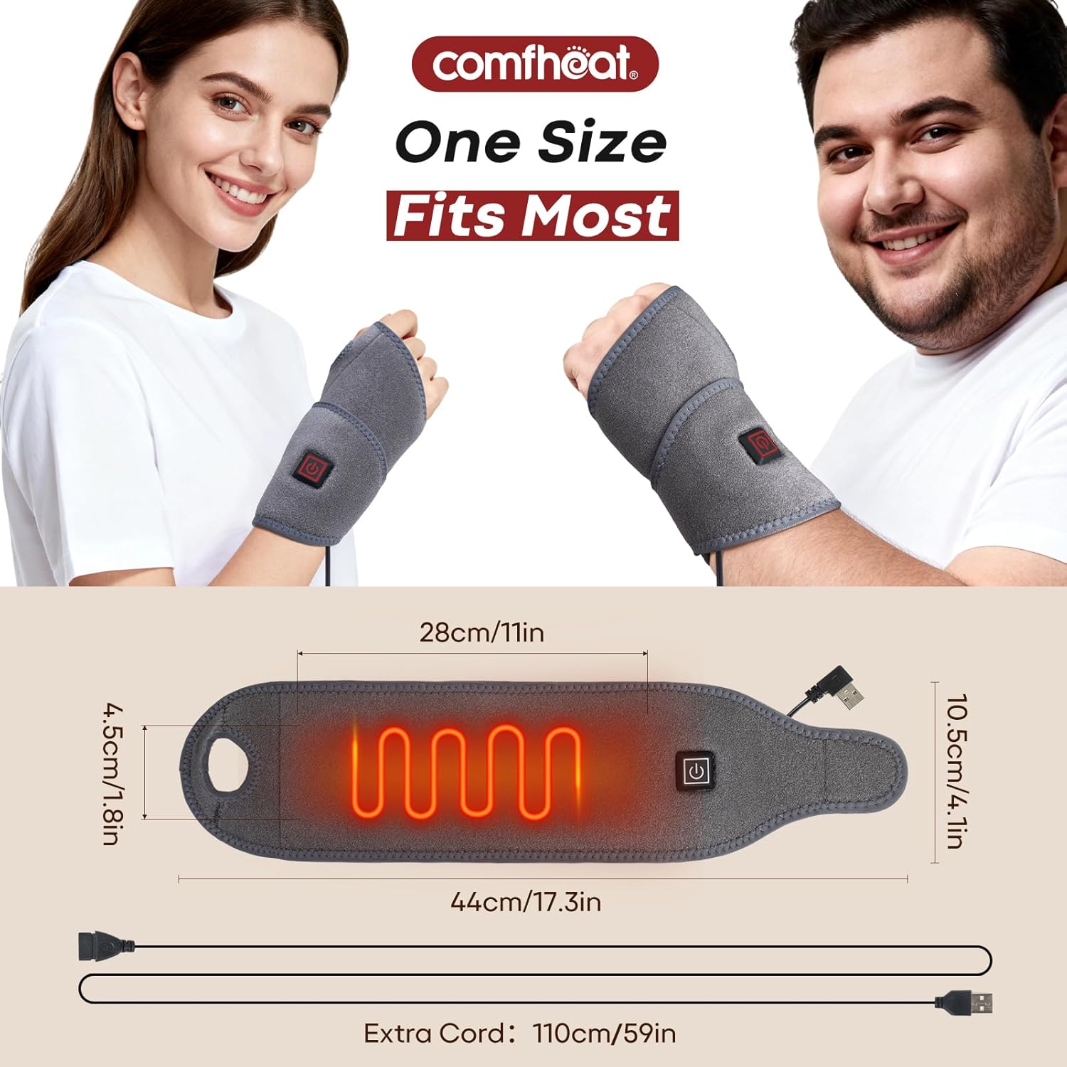 Wrist Heating Pad Pain Relief Heated Wrist Wrap for Carpal Tunnel, Sprains, Swelling, Tendonitis Hot Compress for Hand Pain Relief - Left Right Hand Grey (Non-Rechargeable)