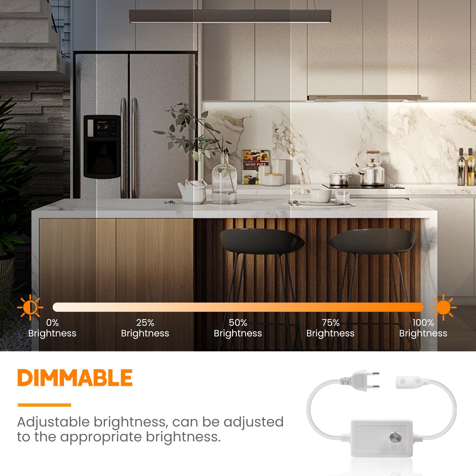 KISUFU 220 V Cinta LED COB, Flexible Led Banda Neon Diadema con Dimmer Impermeable IP65 LED Tira luminosa para dormitorio, jardín, techo decoración, 10 m, blanco natural