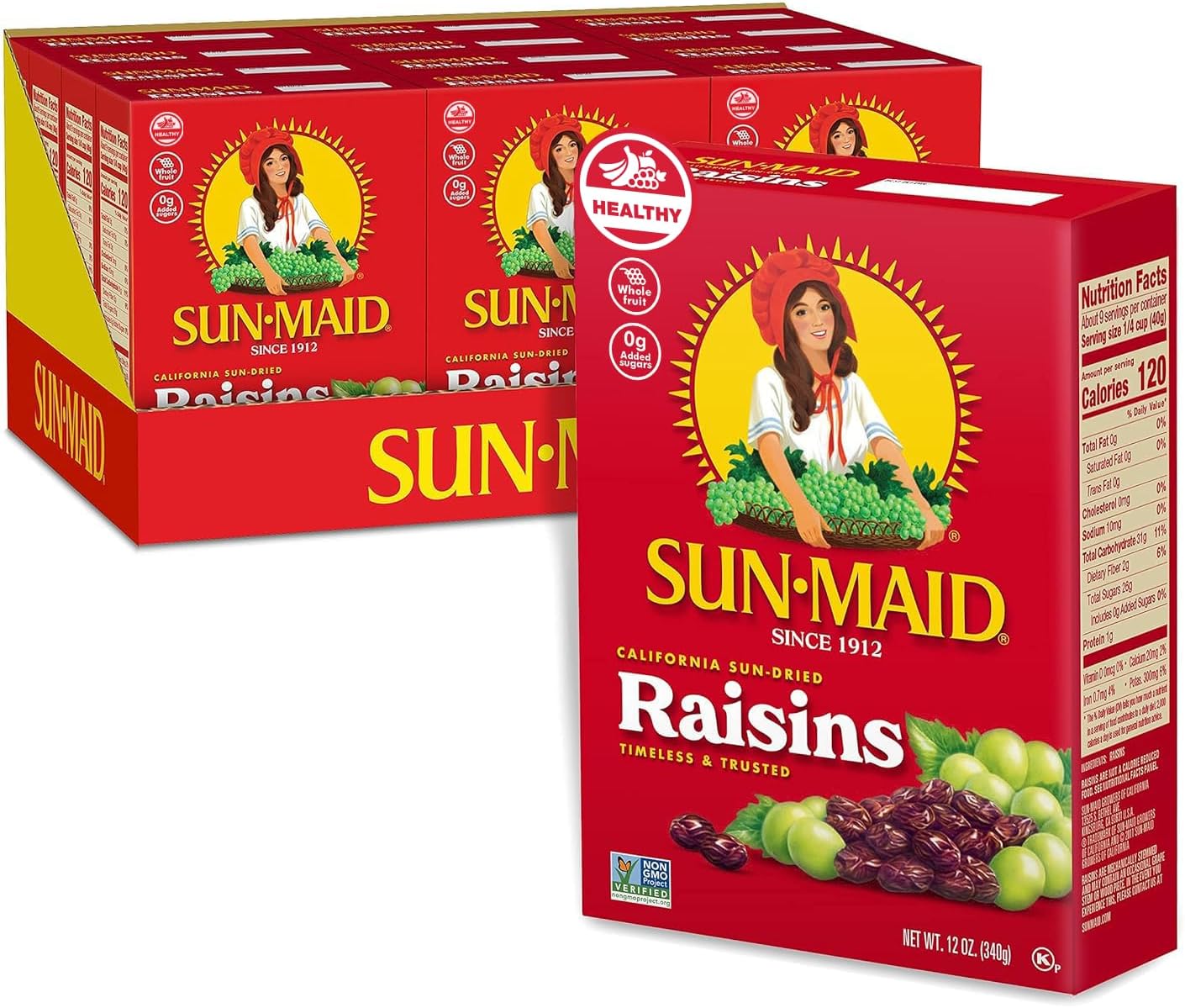 California Sun-Dried Raisins - Sharing-Size Box - Dried Fruit for Healthy Snacks, School Lunches, and Natural Sweeteners 12 Oz (12 Pack)