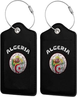 Algerian Coat of Arms Algeria 2 Pack Leather Luggage Tags with Privacy Cover Id Card for Men Women Travel