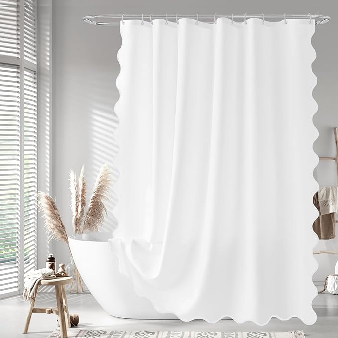 Seasonwood White Scalloped Shower Curtain 72 x 72 Inches