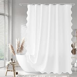 Amazon.com: Seasonwood White Scalloped Shower Curtain 72 x 72 Inches, Aesthetic Fabric Shower ...